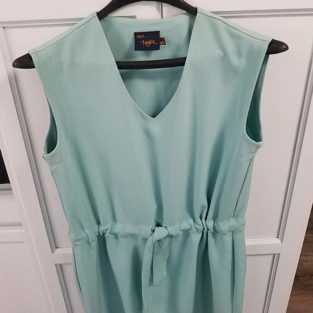 Just Taylor Sleeveless Sheath Dress Belted Size 10 Mint Green Minimalist